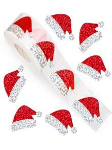 500pcs Self-Adhesive Laser Glossy Red Christmas Hat Doodle Stickers, DIY Decorative Stickers For New Year And Holiday Parties - Multicolor - View 12
