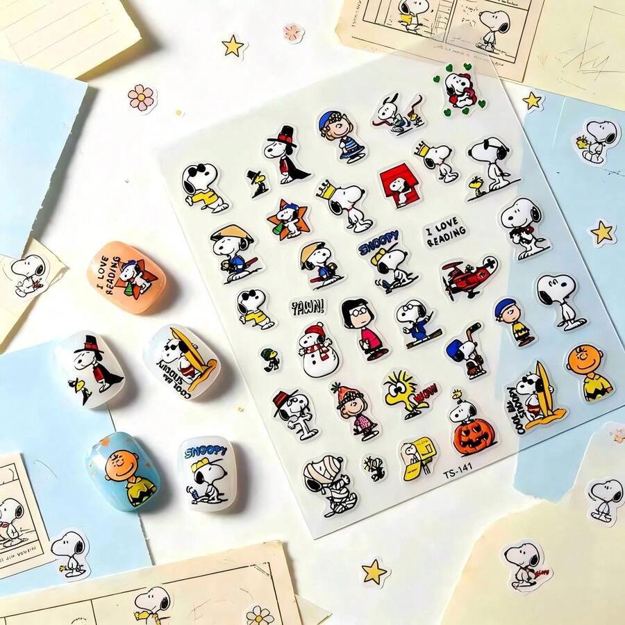 1pc 2026 Popular Fun & Beautiful Snoopy Nail Stickers, Suitable For Anime Collectors, DIY Decoration Stickers, Surprise Gift For Friends And Family For Anime Conventions, Birthday Parties, Back To School, New Year, Halloween, Christmas (Random Style) - Multicolor - View 1