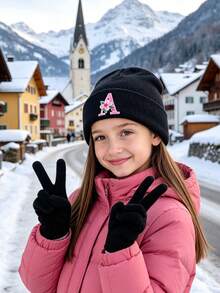 3pcs/Set Kids Girls Knitted Hat And Gloves Set, Flower A-Z Letter ...