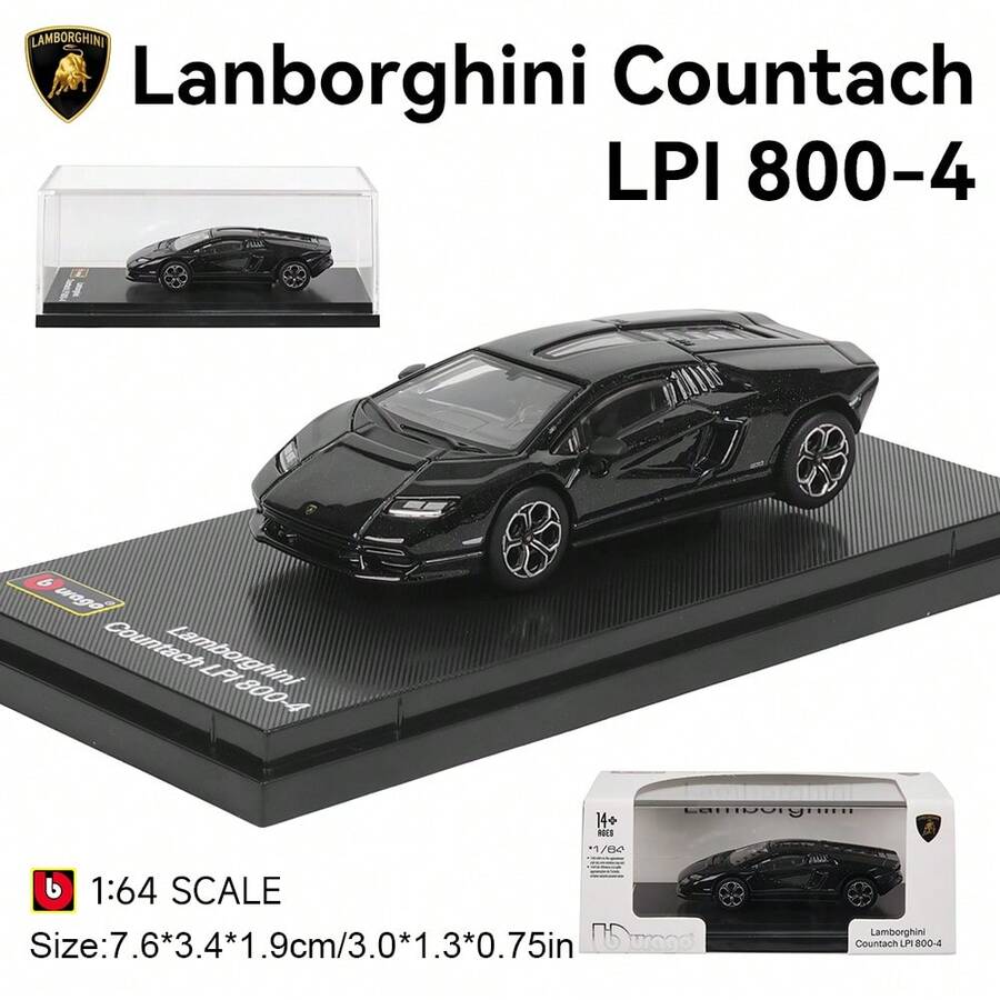 Burago 1:64 比例 Lamborghini Countach LPI 800-4-Black 合金模型車；包含展示盒與底座；創意收藏品、展示品或禮物；適合 14 歲以上 - Countach LPI 800-4-黑色 - 查看 1