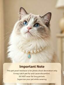 Pet Tear Drop Pearl Collar, Suitable For Cats & Dogs, Adjustable Faux Pearl Necklace With Pale Colored Crystal Pendant, Elegant Pet Jewelry, Fits Small Cats & Dogs, Cute Photo Accessory Gift - Baby Pink - View 8