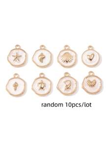 10pcs Random Assortment Ocean Series Gold Oil Drop Alloy Pendants Starfish Shell Gentle Cute DIY Handmade Necklace Bracelet Jewelry Women Gift - Multicolor - View 20