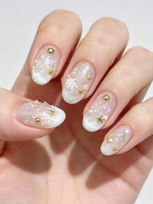 1 Set Fall Autumn Metallic Gold/Silver Half Round Beads Nail Art Accessories, Assorted Sizes, Plum Blossom Compartment Storage Box, DIY Fingernail Decoration, Exquisite Versatile Nail Art Jewelry - Multicolor - View 4