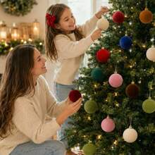 1pc 10cm Christmas Tree Decorative Ball With Christmas Bow, Velvet Flocked Christmas Ball Ornament, Multi-Color Christmas Tree Hanging Decoration, Holiday Home Decor, Suitable For Christmas Tree, Party, Wedding And Holiday Scene Decoration - Multicolor - View 4