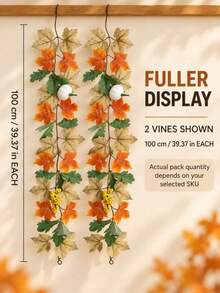 Autumn Maple Leaf & Pumpkin Dual-Color Artificial Vine Wreath (2pcs Set), Orange & Yellow Maple Leaves And Pumpkins Intertwined, Recapturing Deep Autumn Charm, Suitable For Thanksgiving, Halloween, Autumn Party And More Occasions - Multicolor - View 7