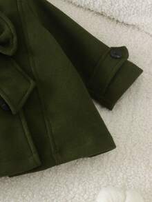 1pc Baby Girl Cute Lightweight 3D Bow Small Stand Collar Long Sleeve Wool Blend Jacket Spring Autumn Elegant Style - Dark Green - View 4