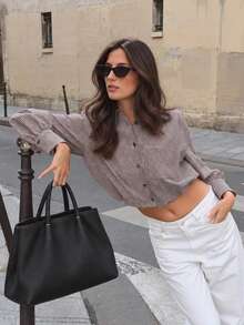 Women's Fashion Plaid Shirt 2026 Spring New College Style Lapel Long Sleeve Blouses Single Breasted Chic Ladies Tops - Rust Brown - View 3