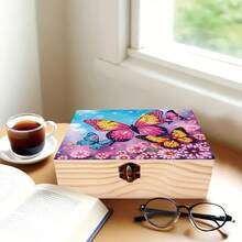 1pc Handmade Wooden Lockable Flip Lid Box With Floral Pattern Lid - Multi-Functional Jewelry And Small Accessories Storage Box, Suitable For Office Desk, Vanity, Wedding Gift Box, Birthday/New Year/Easter Gift, Decorative Small Item Storage Box - Multicolor - View 6