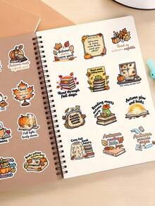 53 Pcs Fall Reading Book Stickers Pack, Autumn Pumpkin Maple Leaf Motivational Quote Vinyl Waterproof Decals, Aesthetic Scrapbooking Stickers For Journal Water Bottle Phone Case Laptop Kindle, Book Lover Decor Sticker Pack For Teens Girls Students - Autumn Reading - View 5