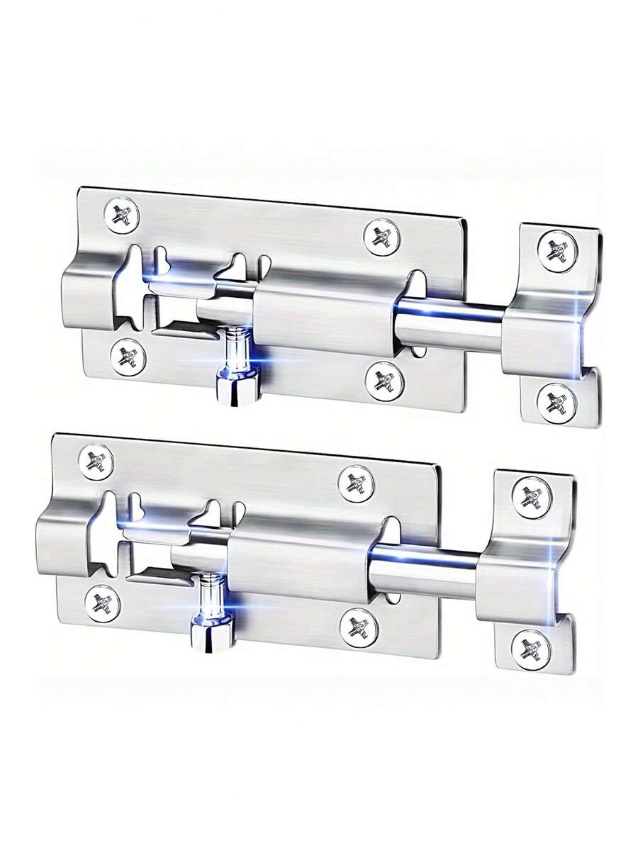7/14pcs Heavy Duty Corrosion-Resistant Stainless Steel Barrel Bolt Lock Set - 1 Bolt Lock With 6 Mounting Screws, Brushed Finish, Suitable For Cabinets, Wardrobes, Sheds, Gates And Entry Doors | Commercial Grade Home Office Security Hardware - A - View 1