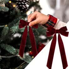 1/5/10pcs Christmas Tree Bows - Holiday Ribbon Gift Bows, Suitable For Holiday Wreaths, Decorations And Rustic Crafts, No Feathers, Glossy Surface, Perfect For Gift Wrapping And DIY Projects, Christmas Tree Decoration Velvet Ribbon, Christmas Tree Bows - Multicolor - View 3