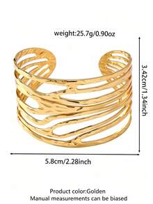 VceTd 1pc Fashion Style Stainless Steel Women's Bracelet With Geometric Line Design, Suitable For Dating/Party Wear - Yellow Gold - View 11