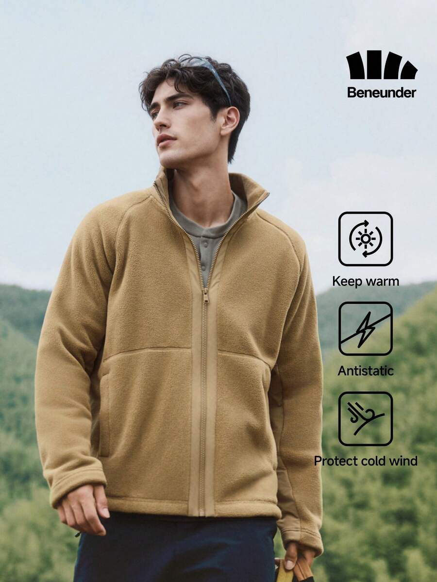 Beneunder Men's Lightweight Fleece Jacket Stand Collar PM038 - Mountain Brown - View 1