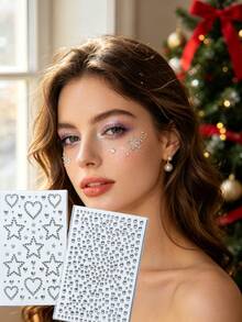 1pc/1set Silver Heart & Star Christmas Face Rhinestone Stickers, Self-Adhesive Glitter Face Stickers For Music Festival, Christmas Party Eye Makeup Decoration, With Exclusive Tweezers - Multicolor - View 9