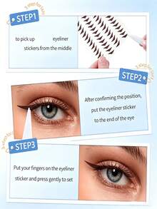 208/104/52pcs Self-Adhesive Cat Eye Wing Eyeliner Stickers, Waterproof Reusable Eye Makeup Stickers For Beginners, Black & Brown Optional - Multicolor - View 5