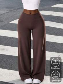 Women's Commuter Sports Elegant Modern Office Solid Color Slim Fit Flare Pants - Coffee Brown - View 7