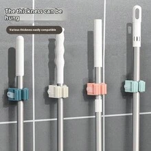 4pcs Bathroom Wall-Mounted Mop Holder, Self-Adhesive No-Drill Roller Clip, Cleaning Tool Broom Mop Storage Hook - View 2