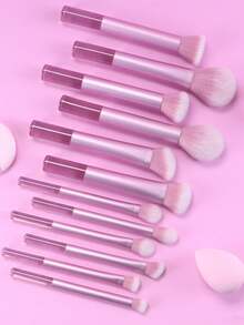 1 Set Pink Transparent Handle Multi-Function Full Makeup Brush Set: Powder Brush, Blush Brush, Foundation Brush, Eyeshadow Brush, Primer Brush, Contour Brush, Randomly Shipped, Essential For Beginners - Pink - View 5
