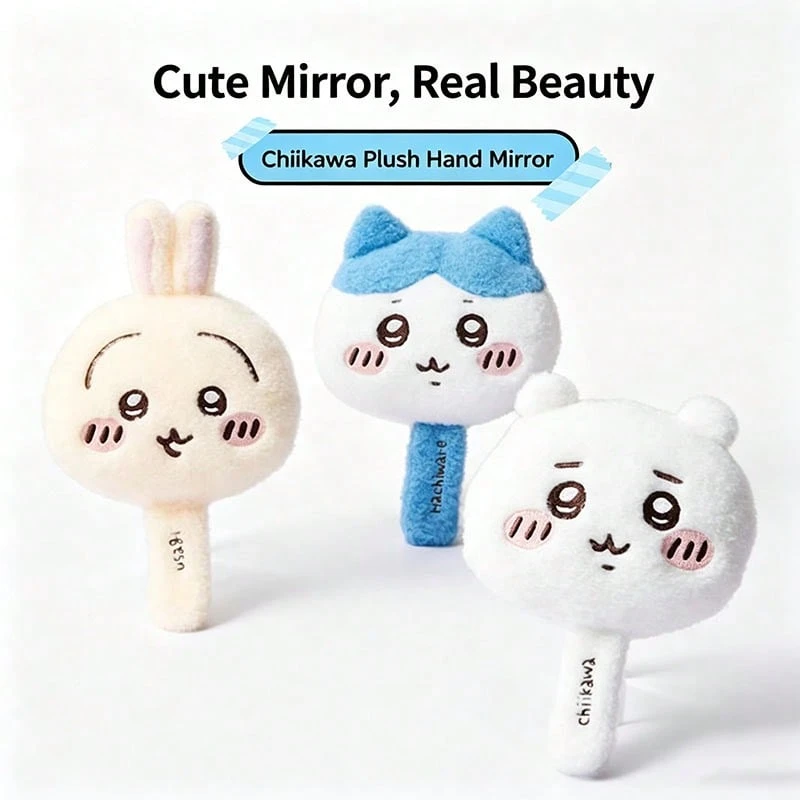 Miniso Cute Plush Cover Handheld Cosmetic Mirror, / Usagi / Hachiware 3 Characters, Portable Makeup Hand Mirror For Daily Beauty(1pc) - Multicolor - View 1