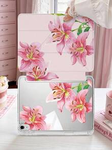 1件水彩粉色百合平板保護殼，適用於 iPad Mini6/Mini7/10.2/10.5/10.9(Air4-Air8)/Pro 11/10代/A16/Pro 11 2024 機型，雙面彩繪圖案、透明壓克力背殼、絲綢質感、8段式支架、自動休眠喚醒、內置筆槽（不含筆），部分機型附相機框 - 彩色 - 查看 4