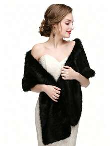 Winter Bride Wedding Dress Fur Shawl Gown Cheongsam Performance Long Cape Cloak Scarf Thickened Fleece Women's - Black - View 6