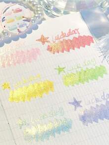 6/12pcs Golden Shine Highlighter, Fruity Scent Glitter Highlighter, Triangular Barrel Design, For Journaling, Study, Small Gifts For Stationery Lovers - Multicolor - View 6