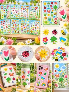 16Sheets Spring Nature Sticker Sheets, Parent-Child Interactive Educational Puzzle DIY Craft Decals With Flower Bee Butterfly Tree Birdhouse, Garden Theme Party Decoration, Festive Celebration Games Favors Supplies Kits Sets Box Packages - Multicolor - View 2