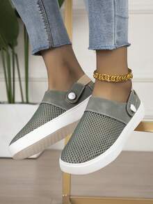 Women's Mesh Half-Slip Casual Shoes With Heel Strap Design Low-Top Daily Wear Shoes - Dark Army Green - View 5