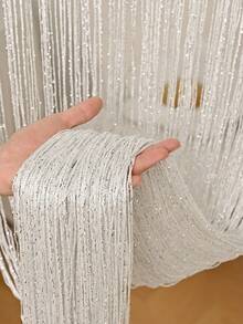 1pc Shiny Silver Thread Curtain, Fluffy Ball Shiny Silver Thread Door Curtain, Shiny Tassel Hanging Decor, Suitable For Home Decor, Adopting Linear Partition Design, Elegant Wedding Backdrop, Soft Draping, Room And Home Decor, Easy To Install | Autumn Decor, Room Decor - Multicolor-flat Silver Linear Curtain - View 11
