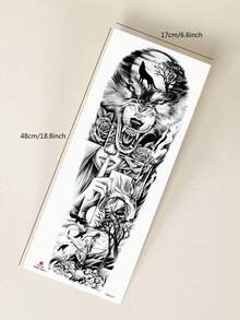 Full Arm Tattoo Sticker - Large Size Wolf Head Rose Portrait Pattern Tattoo Sticker Holiday Gift DIY Beach Party Full Arm Leg Body Skin Waterproof Tattoo Sticker 1pc/Pack - Black - View 7