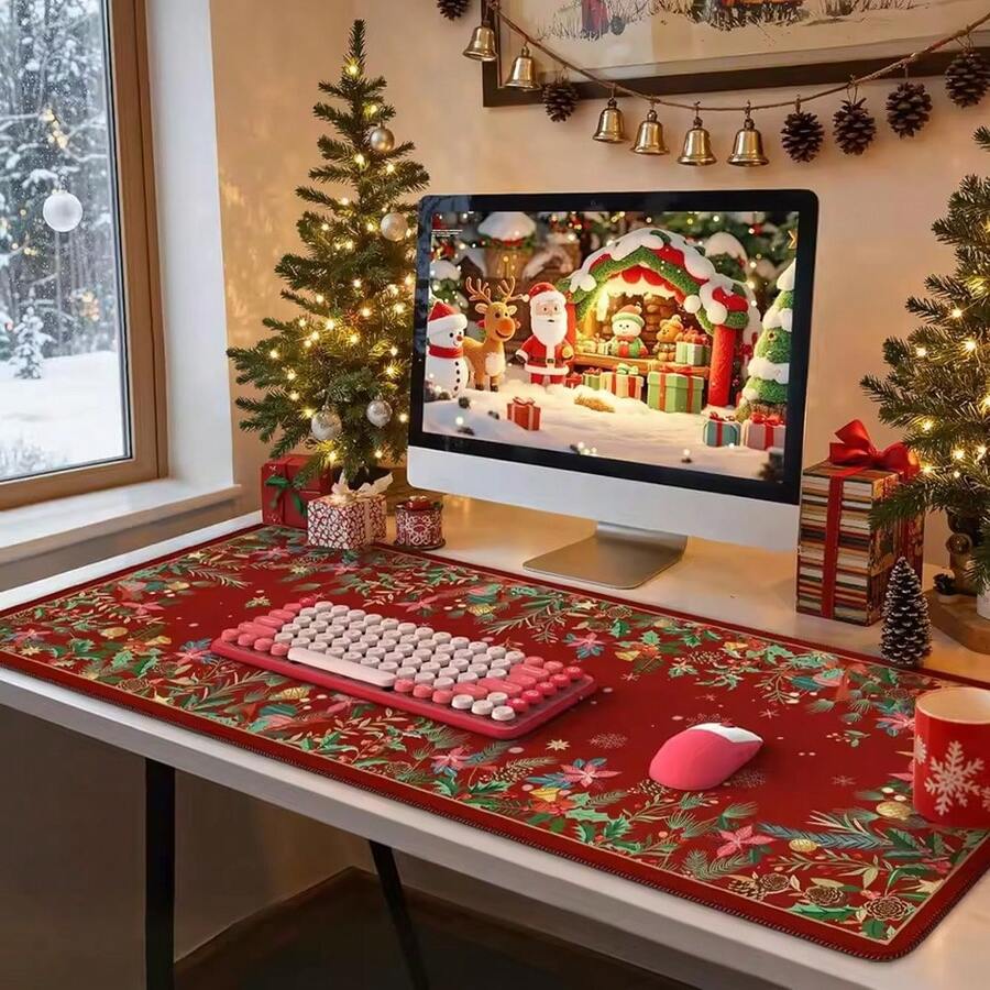 Christmas Red Persian Retro Style Large Mouse Pad Rubber Non-Slip Lock Edge Craft Desk Mat Suitable Gaming Office Accessories - View 1