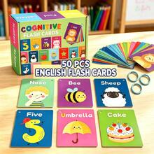 50pcs Kids Educational Flashcards Set, Color Shape Number Body Parts Food Animal Letter Learning Flashcards, Preschool Early Learning Flashcards, Suitable For Home And Classroom - Multicolor - View 8