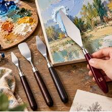 4pcs Red-Brown Stainless Steel Palette Knife Set, Oil Painting Scraper, Detail Paint Texture Tool, Painting Palette Knife - Sets - View 4