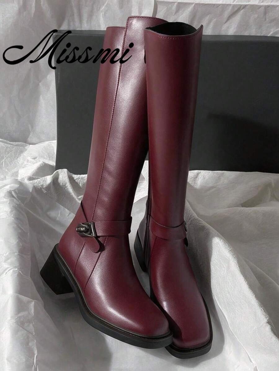 Fall/Winter 2025 New Mid-Heel Knee-High Boots, Simplistic Motorcycle Riding Style, Versatile For Women