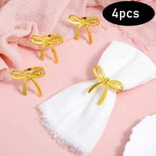 1-24pcs Gold Bow Napkin Rings, Metal Butterfly Napkin Rings, Christmas Bowknot Napkin Rings, Anniversary Wedding Birthday Party New Year Valentine's Day Banquet Table Decoration - Multicolor - View 15