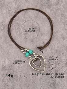 1pc Bohemian Style Long Necklace For Women, Multi-Layer Circle Decor Neck Chain, Personalized Versatile Beaded Necklace, Halloween Holiday Gift Accessory, Couple Gift - Beads - View 10