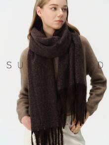 1pc Women's Solid Color Polyester Soft Skin-Friendly Warm Scarf For Daily Use - Dark Grey - View 6