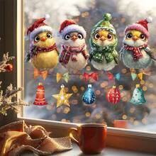 1/2 Sheets Christmas Window Stickers, Cute Santa Hat Birds Snowflakes Window Decals, Self-Adhesive Wall Stickers For Kids Room Home Xmas Party Decor - Multicolor - View 8