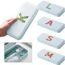 1pc Alphabet Patterned Pp Pen Case Aesthetic Minimalist Large Capacity Durable Student Stationery Storage Box School Study Office Desk Organizer Pencil Case - Blue - View 1