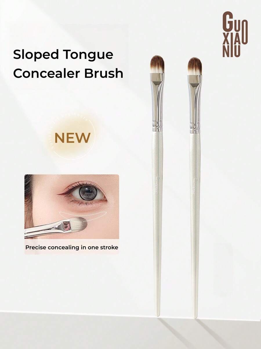 GUOXIAONIU Sloped Tongue Concealer Brush, Multi-Use Makeup Brush, Soft Springy Bristles, Beginner Friendly For Dark Circles Tear Troughs Spots Acne Coverage - Rose Gold #398 Tongue-shaped - View 1