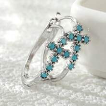 Bohemian Round Hoop Artificial Turquoise Earrings, Exquisite Daily Date Fashion Accessory For Women - Silver - View 5