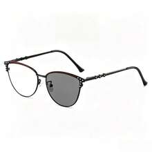 1PC Metal Cat Eye Dual-Color Diamond Decor Indoor Outdoor Photochromic Multi-Use Fashion Versatile Women's Fashion Glasses - A - View 2
