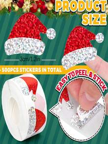 500pcs Self-Adhesive Laser Glossy Red Christmas Hat Doodle Stickers, DIY Decorative Stickers For New Year And Holiday Parties - Multicolor - View 7