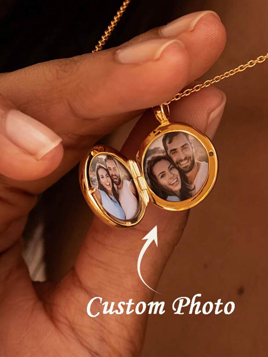 Personalized Photo Necklace, Customized Round Photo Frame Pendant Necklace, Customized 1-2 Photo Pendant Necklace, Halloween Gift, Women's Necklace, Anniversary Gift - Multicolor - View 1