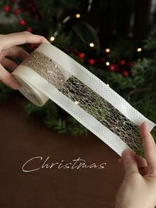 1pc Champagne Christmas Ribbon Gift Box Bowknot Binding Strap Satin Ribbon Christmas Decoration Supplies - Multicolor - View 4