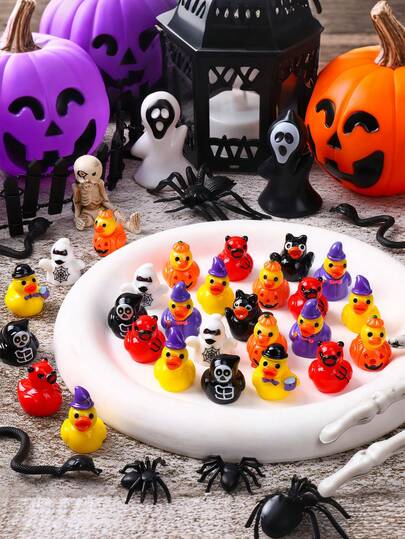 20pcs Halloween Mixed Color Mini Duck Resin Figurines, Demon Skeleton Pumpkin Duck Miniature Resin Dolls, DIY Resin Decoration Accessories, Animal Small Ornaments, Dollhouse Micro Landscape Party Favors, DIY Handmade Blind Box Hidden Accessories, Desktop Holiday Party Decor, Handmade Craft Materials, Halloween Theme Gifts, New Halloween Funny Quirky Holiday Atmosphere Collection Best-Selling Small Ornaments