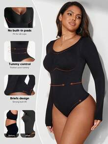 Women's Body Shaper Firm Tummy Control Bodysuit, Suitable For Layering Casual Black Summer Elegant - Black - View 1
