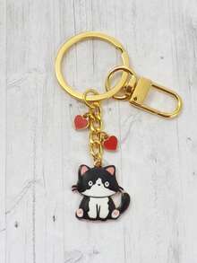 Cute Cartoon Cat Keychain Bag Pendant, Multiple Cute Kitten Charms With Red Heart Decoration, Women's Handbag Backpack Accessory, Daily Decorative Gift - Multicolor - View 8