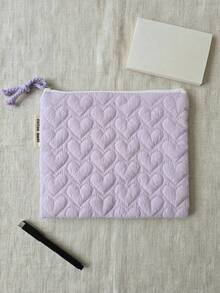 Solid Color Quilted Heart Pattern Zipper Storage Bag, Lightweight Coin Purse, Suitable For Storing Coins, Earphones, Daily Essentials, Etc. - Multicolor - View 13