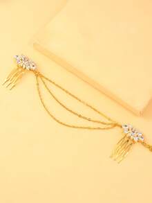 STONEFANS 1pc Multi-Layer Hair Chain Niche Design Luxury Rhinestone Water Drop Hair Accessory Elegant Bridal Evening Party Updo Hair Ornament - Multicolor - View 2